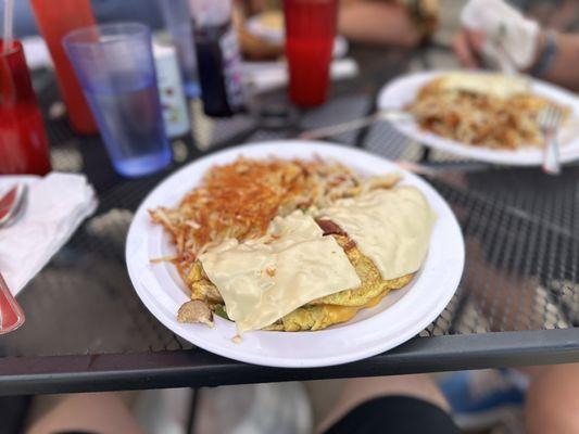 Amazing Joe's Omelette with hash browns
