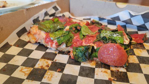 Detroit style with pepperoni & spinach