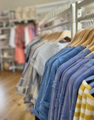 Large selection of tops, dresses and denim