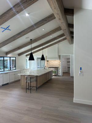 Clear span 42' to allow for new kitchen / butlers pantry / bar / living area . This pic is 2 days before final