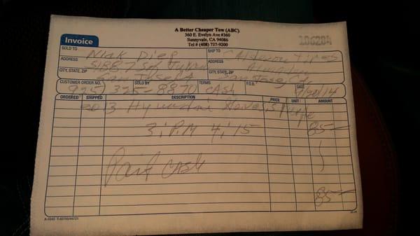 My receipt from them.