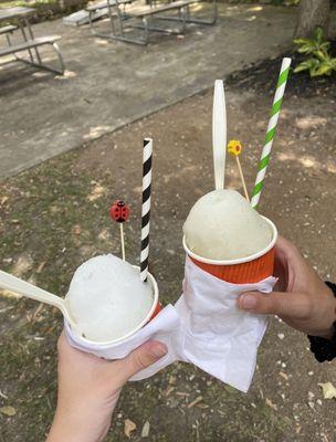 (right) lime & coconut sno cone (left) pinacolada sno cone