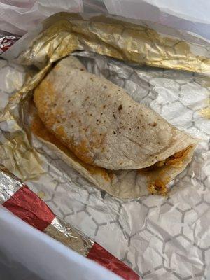 Chorizo with egg on corn tortilla.