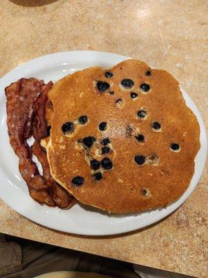 Blueberry pancakes and bacon