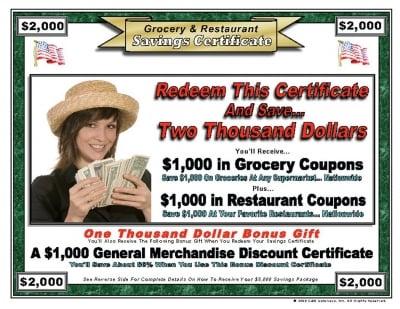 Grocery & Restaurant Savings Certificate