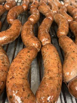 Jerk pork sausage house made