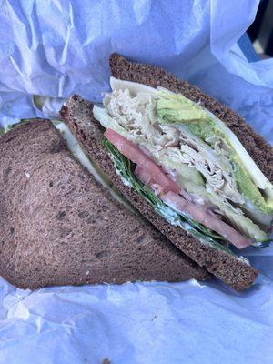 Turkey sandwich with cucumbers and avocado added