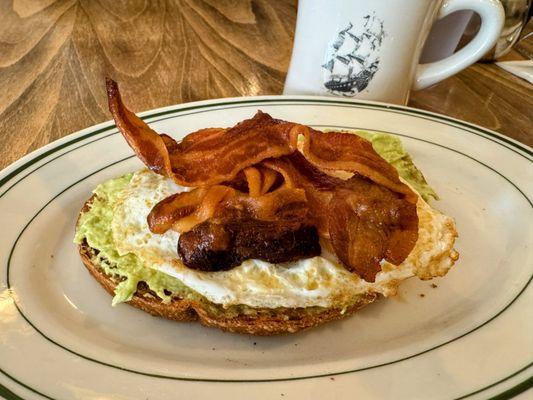Avocado Egg Bacon on Rye Toast