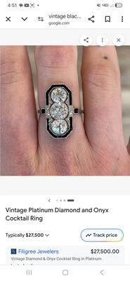 Real jabel almost, if not lab grown jabel w/ Black Onyx. Jabel is said TO, also be THE ORIGINAL ZALES DIAMOND that infact had own since 2006