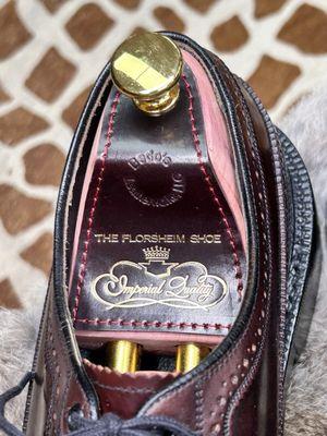 Custom made shoe trees matching shoes with original brand embossed by Steve.
