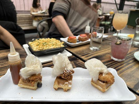 Chicken and Waffles brunch entree. Which is bite size & more of an appetizer. As is the French toast