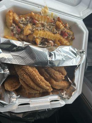 Fried catfish and rotel fries