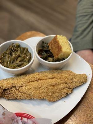 Catfish, Collard Greens, Green Brans