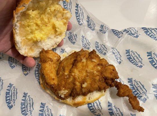Chicken biscuit. Look at all that butter. My wife asks for no butter, but I'll take all they give me!