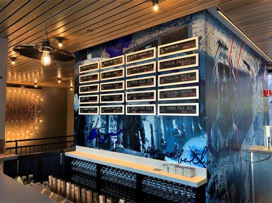 Chalk Boards, Wall Wraps and Hanging Copper Lighting at the New Sam Adams Tap Room at Faneuil Hall in Boston