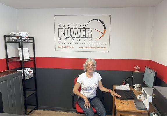 Christina (co-owner) in the front office.