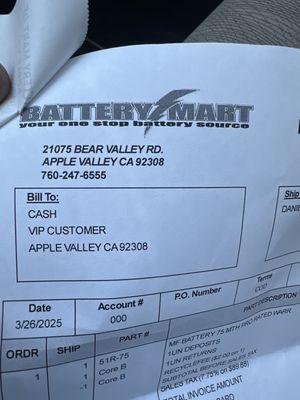 Battery mart in apple valley took care of me....