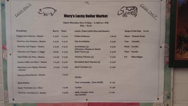 The menu... different caldo every day of the week!