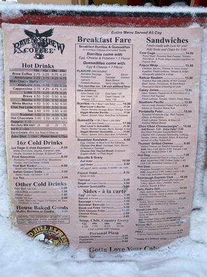 Menu with new pricing