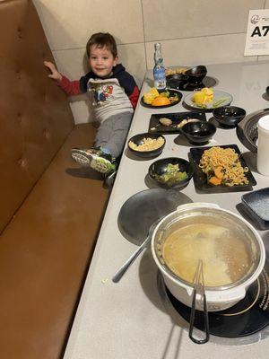 Robots, getting to help cook with the hot pot, a variety of foods to try, and Japanese sodas plus fruit = a toddler win-win.