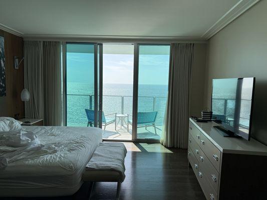 The king bed area of the room