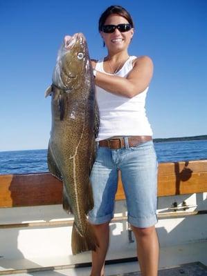 Natalie with a beautiful summer Cod.