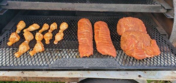 Pork butts ribs and chicken legs