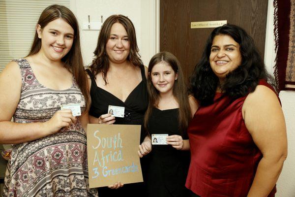 Recently celebrated obtaining three (3) greencards for an amazing family from South Africa after fighting their deportation.