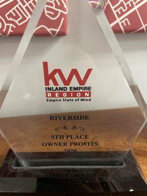 Team Member 2020 award for Inland Empire Region @KW Riverside Market Center