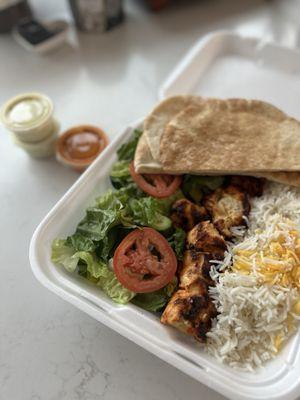 Chicken kabob (well done).