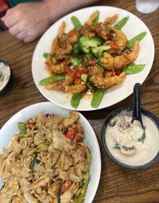 Drunken noodles, volcano shrimp, tom ka soup