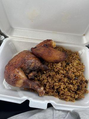 1/4 chicken dark with Puerto Rican rice! Delicious