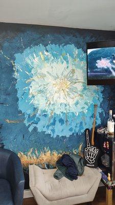 One of the decorated walls at The Barber Room.