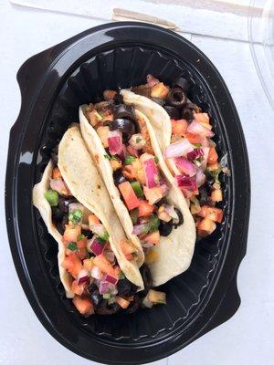 The tacos. Fresh, very tasty and filling. Choose your vegetables...yes, I chose black olives. Why not?!!!