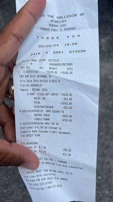 The following is the Timepiece and a refund after i almost walked out with a Timepiece without Card and papers.