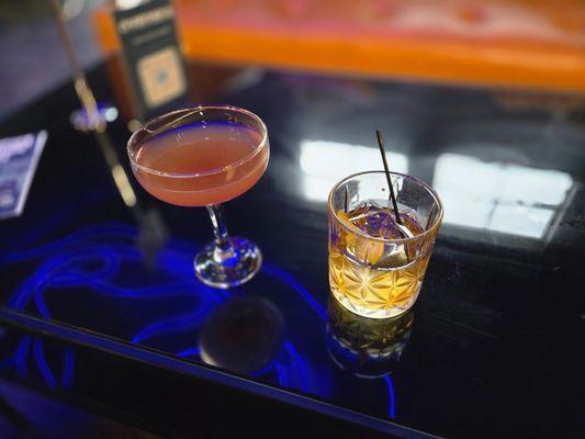 Strawberry daiquiri and old-fashioned