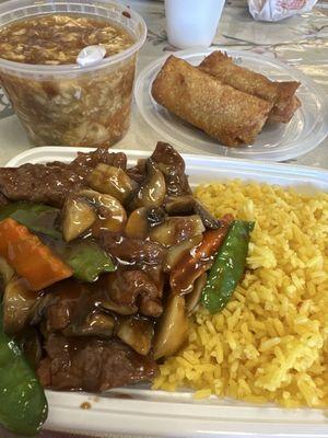 Beef and mushroom combo with hot and sour soup