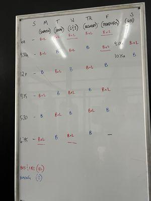 Sample weekly workout board