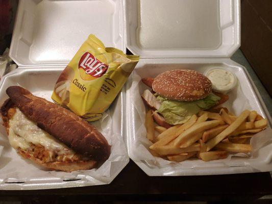 Chicken Parm sub, fish sandwich