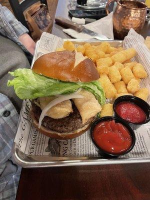 Mozzarella Burger and tots