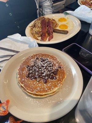 Chocolate chip pancakes platter