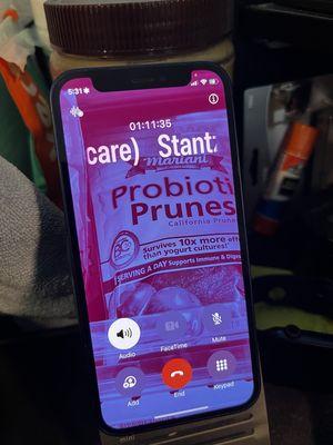 An image of my iPhone sitting on hold with Stantz (formerly SG Homecare) for well over an hour.