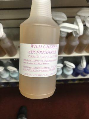 Everton's Wild cherry car freshener spays. On Utica ask about it. Leaves you car smelling good