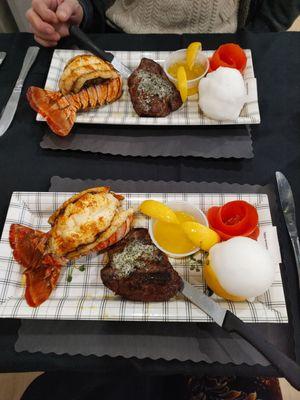 Lobster steak dinner with sorbet. Thank you again fabulous presentation!