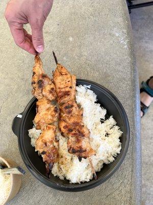 Chicken kebab with rice