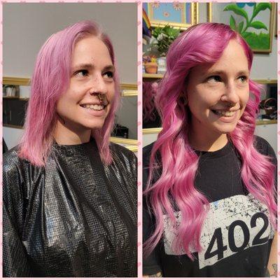 Hand tied extensions before and after