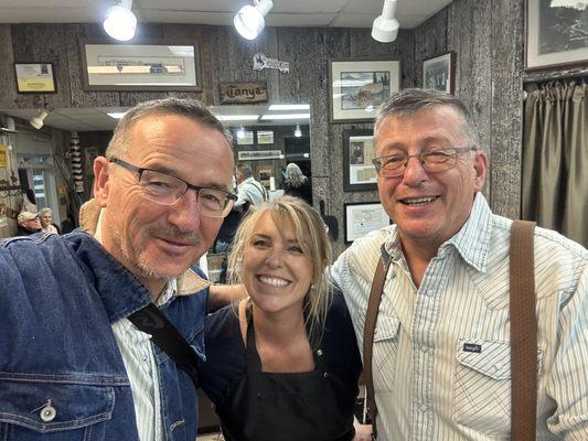 Dear Tanja, thank you for best time at Jackson. 
 We had so much fun and a perfect haircut
 George Clooney and brother Reinhard.
 14.9.2024
