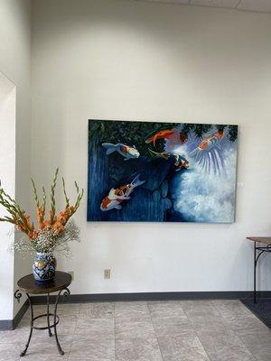 "Koi with Clouds" acrylic on canvas. Artist Rick Wheeler