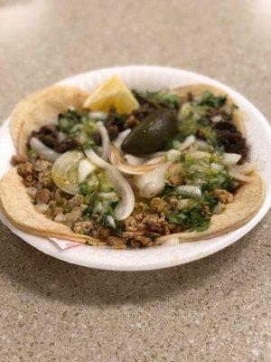 Pollo and asada tacos