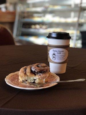 Warm cinnamon roll and Jamaican me crazy coffee